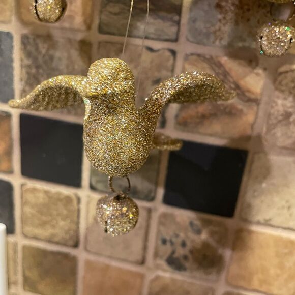 18 Gold Glitter Dove Ornaments With Bells - Picture 16 of 16